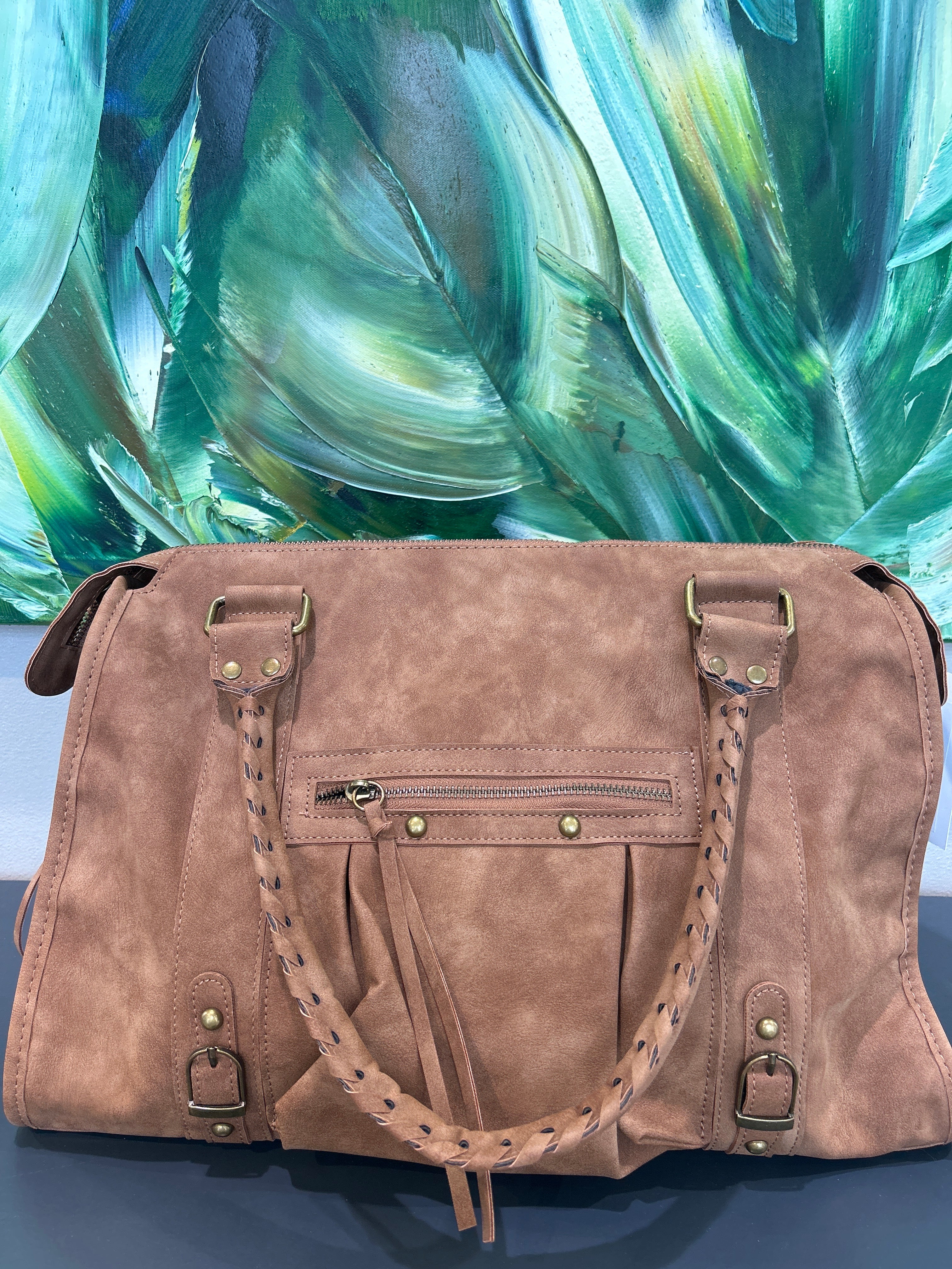 Tasche veganes Leder Cognac