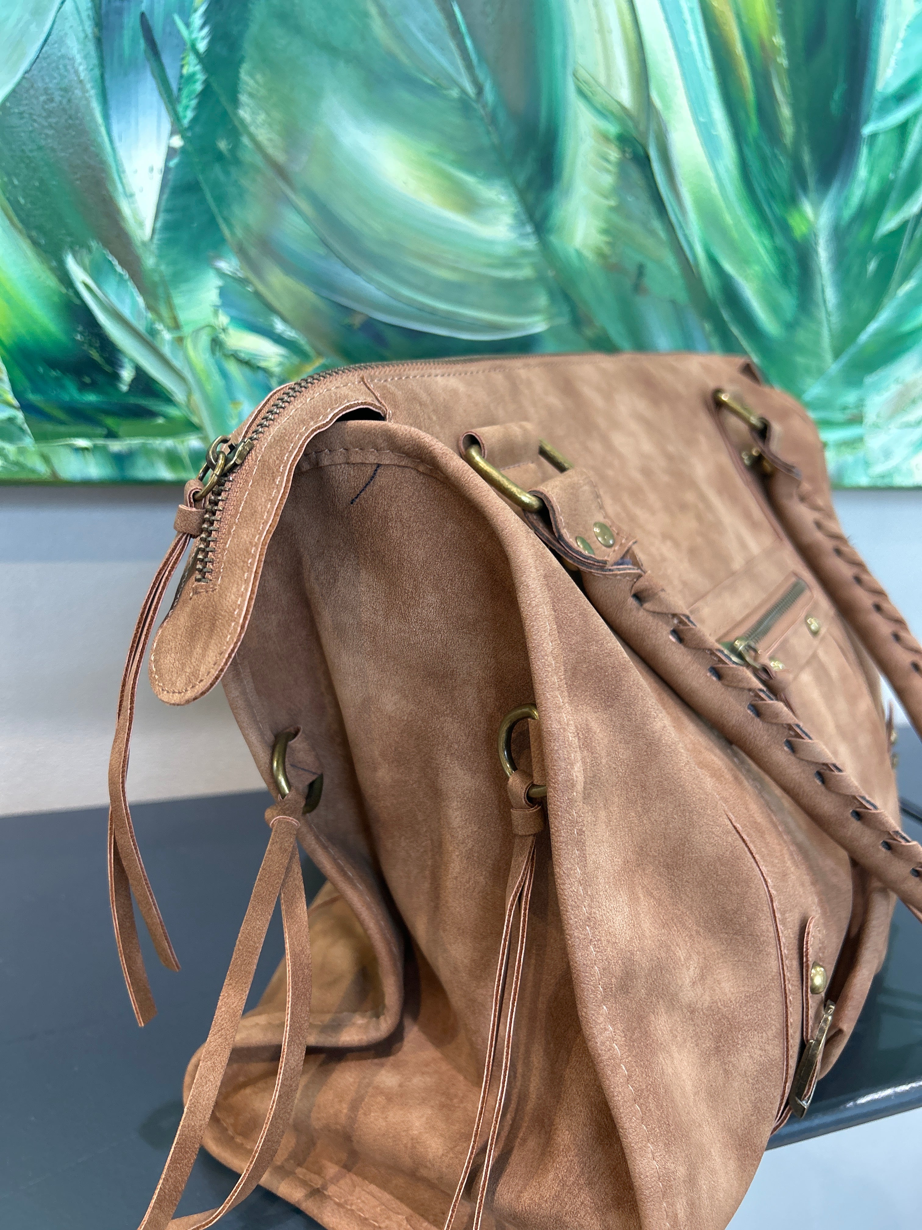 Tasche veganes Leder Cognac