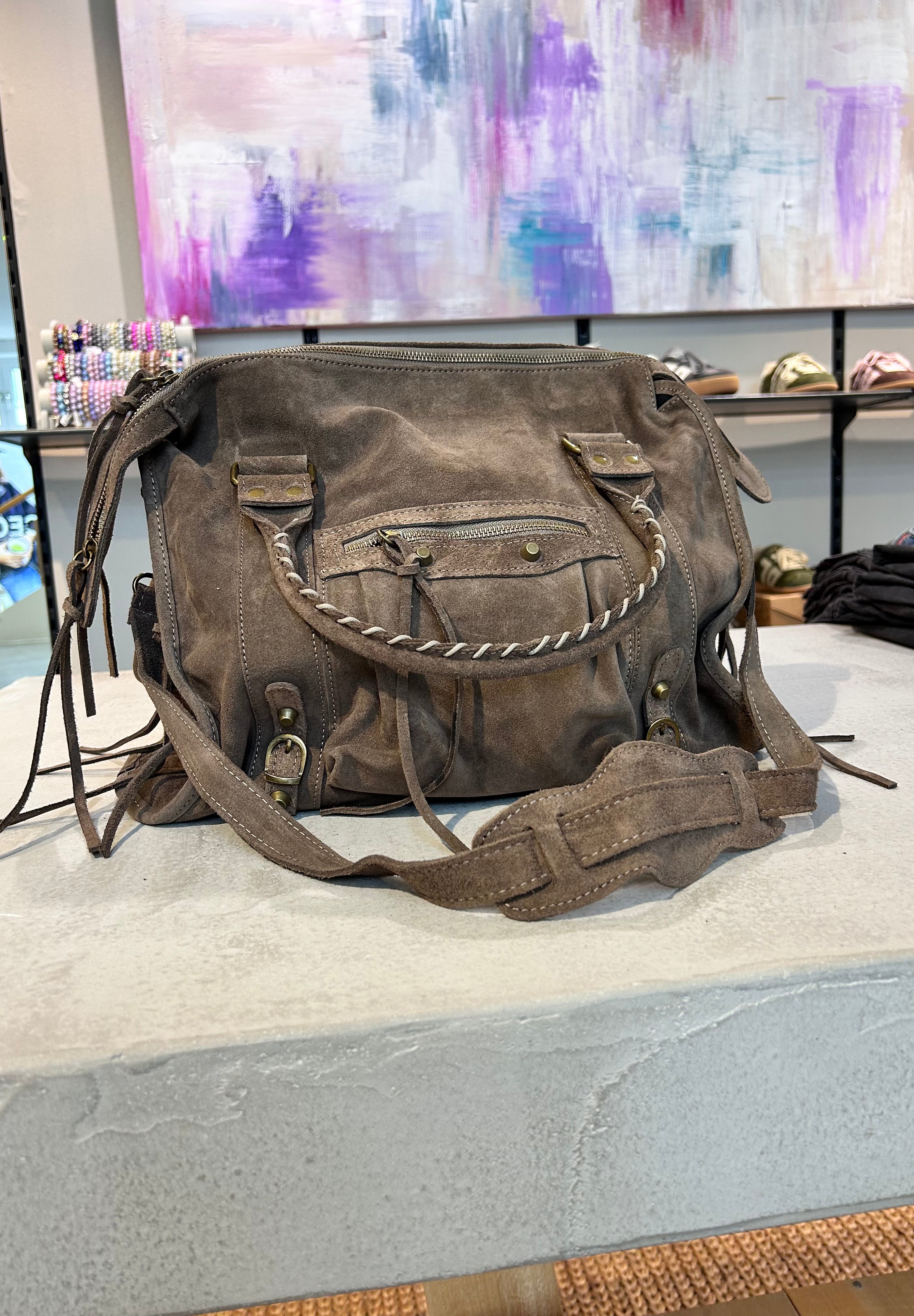 Tasche Echtleder Velours Schoko