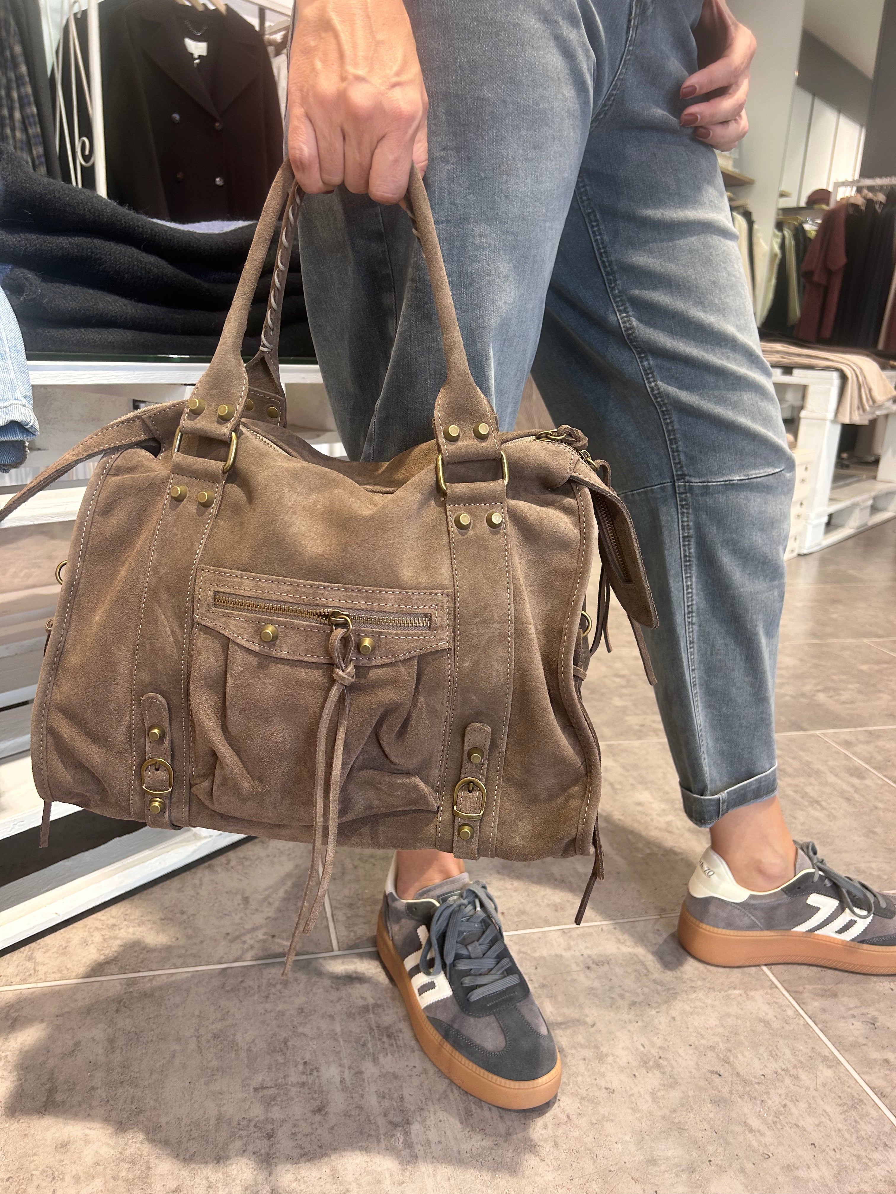 Tasche Echtleder Velours taupe
