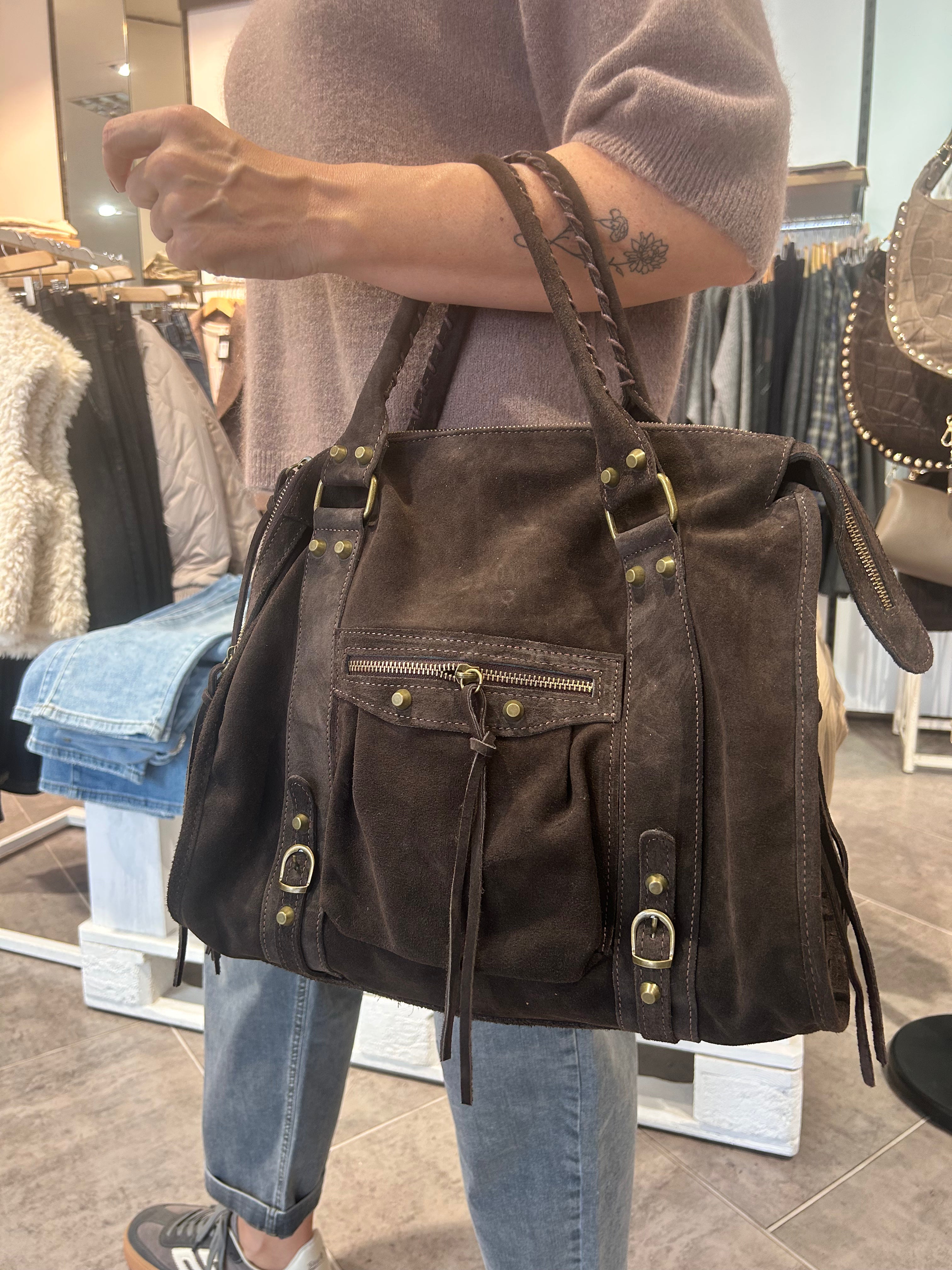 Tasche Echtleder Velours Schoko