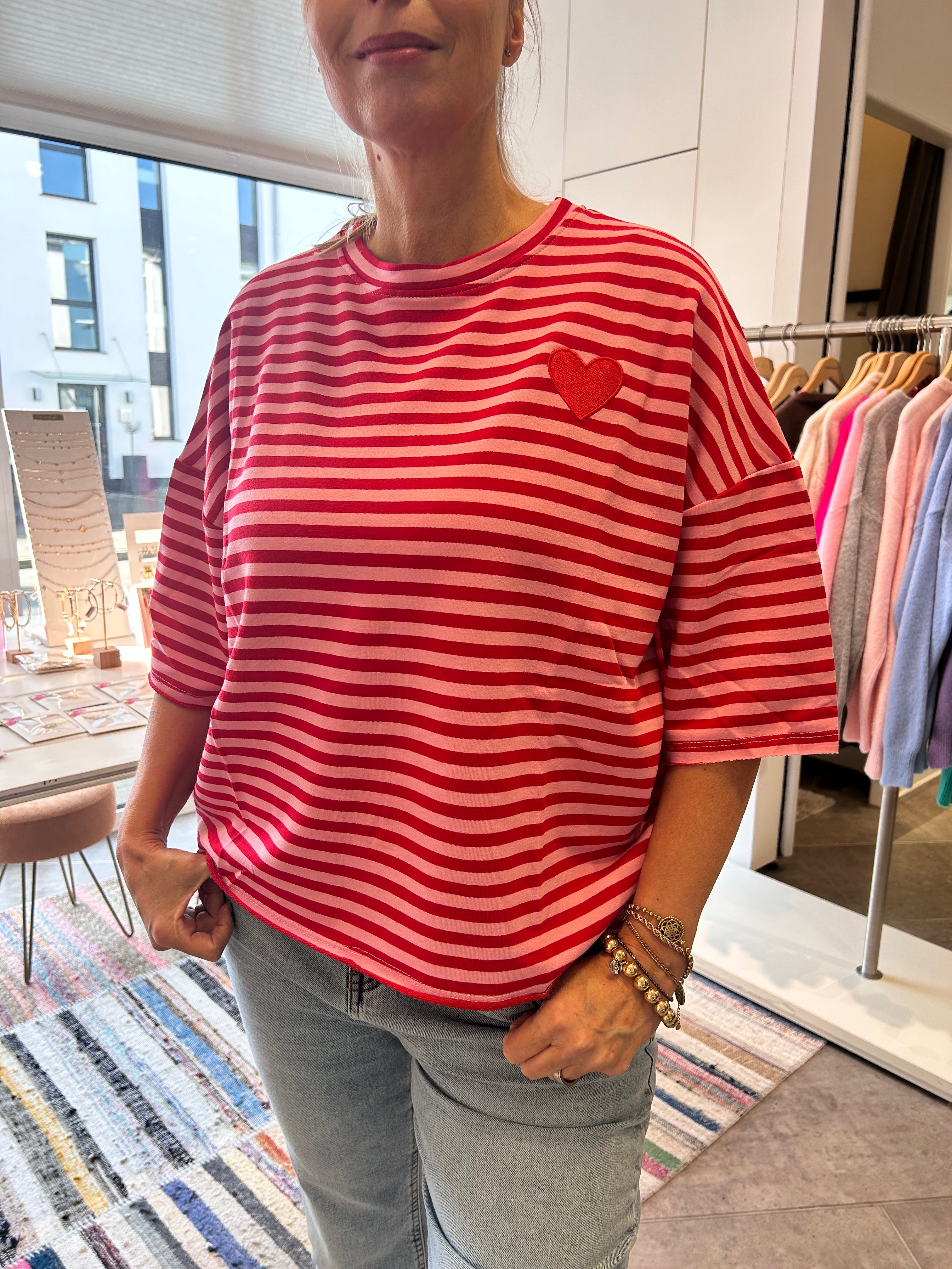 Streifenshirt oversized rot/rose
