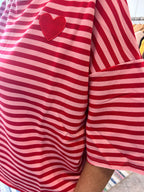 Streifenshirt oversized rot/rose