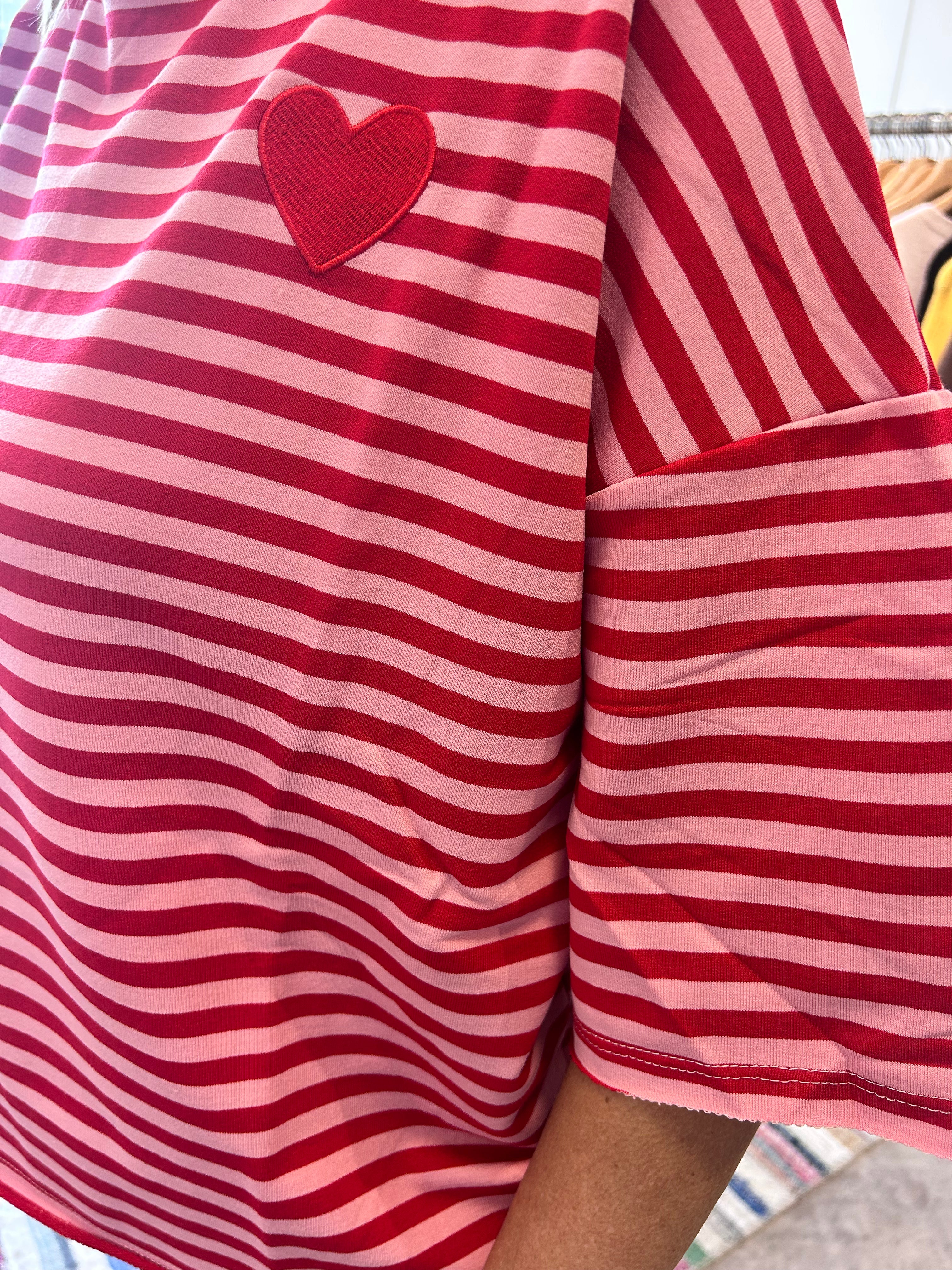 Streifenshirt oversized rot/rose